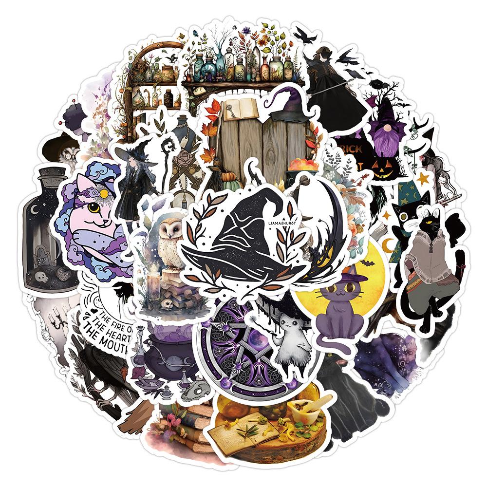 10 30 50Pcs Vintage Gothic Magic World Witch Cat Anime Stickers Laptop Motorcycle Luggage Car Phone Waterproof Sticker Decals