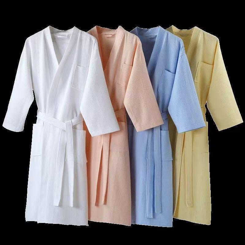 Unisex Wafel Badjas van 100% Katoen, Middellang, Lange Mouwen