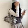 Retro Leopard Print Handbag for Women, Rivet Niche Underarm Bag, Trend Single Shoulder Crossbody Bag