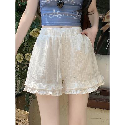 Autumn Plus Size Lace Hollow Embroidered Wide-Leg Shorts - Women's Slimming New Arrival