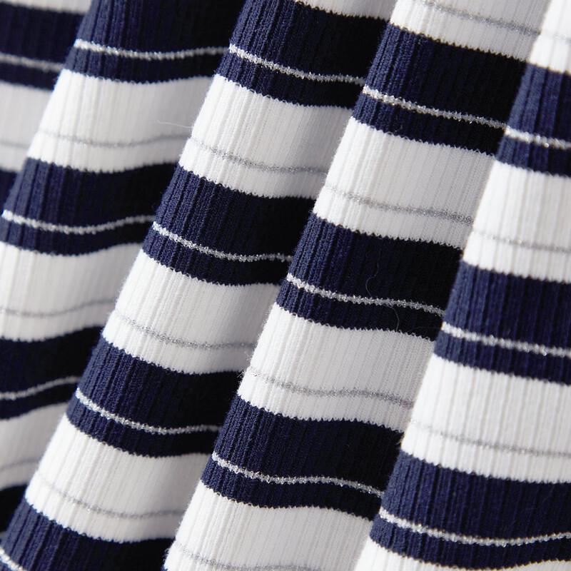 Qiusui Yiren Women's Color-block Striped Knit T-shirt