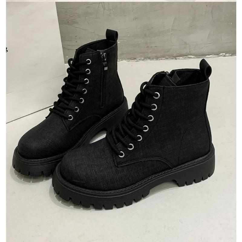Fashion Autumn Retro Trendy Women's Combat Boots Thick Bottom Street Canvas Shoes Outdoor Women Platform  Motorcycle Boots Botas Mujer