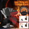 Heat Powered Komin Wood Burner Eco Fan Black Stove Fan 4 Blade Fireplace Fan Friendly Quiet Home Efficient Heat Distribution