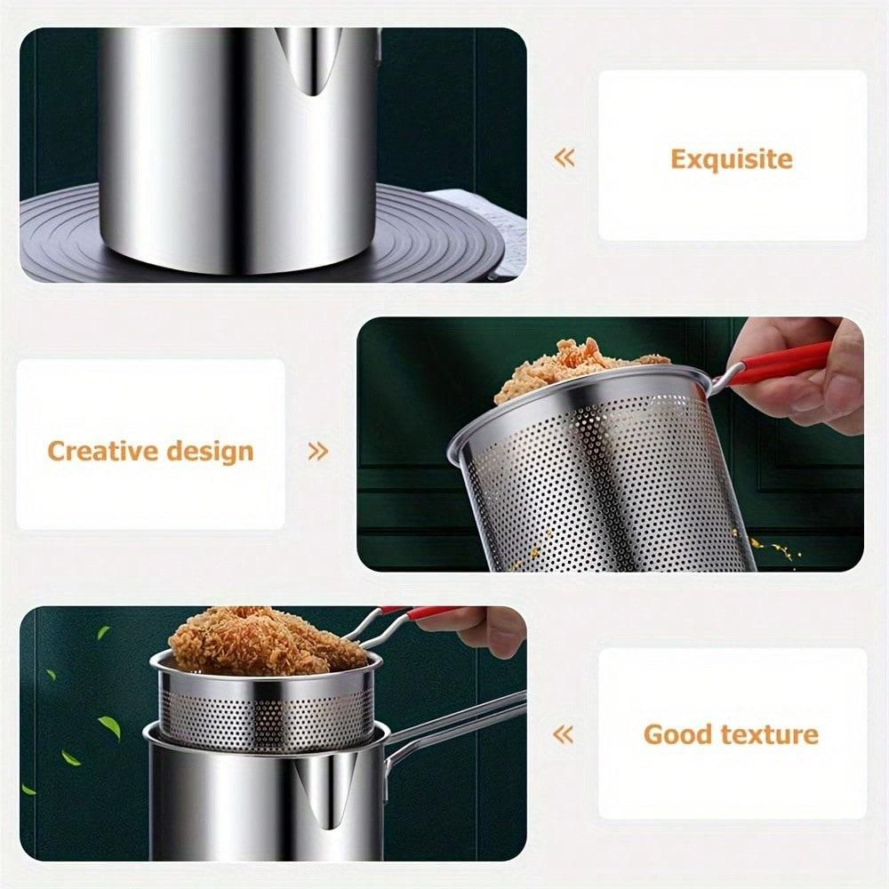 3pcs stainless steel fryer set with filter - perfect for home cooking and restaurant use of tempura, french fries, and chicken