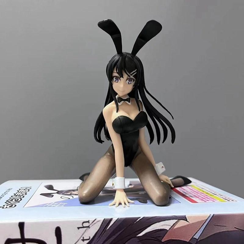 10cm Anime Figurka Sakurajima Mai Sexy Bunny Girl Černé Hedvábí Odnímatelný Model Hračka PVC Klečící Postava Panenka Dárek Sběratelská Ozdoba