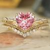 European and American New Fashion Crown Shape Pink Heart-shaped Zircon Inlaid Personalized Luxury Court Style Women's Ring