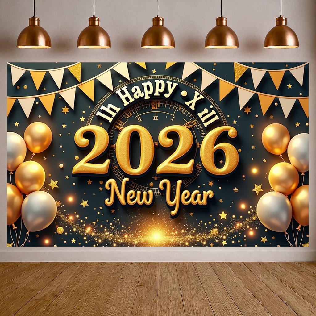 2026 Festive Display Glitter Accents 2026 Holiday Background 2026 Event Display Colorful Balloons New Year Party Backdrop