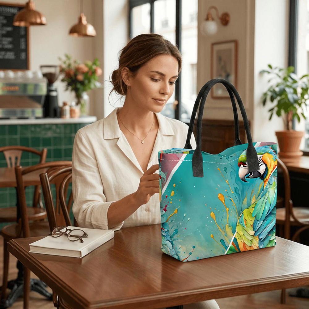Watercolor Parrot Print Casual Tote Bag Large Capacity Reusable Daily Shoulder Bag for Women