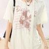 Butterfly Print Drawstring Design Women's Short Sleeved T-shirt Summer Slimming Ladies Tees Korean V-neck Loose Top