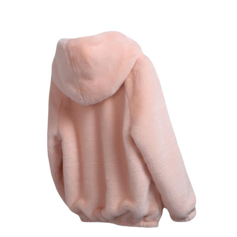 Autumn and winter new Rex rabbit hair imitation fur women's jacket short imitation mink velvet loose plush hooded