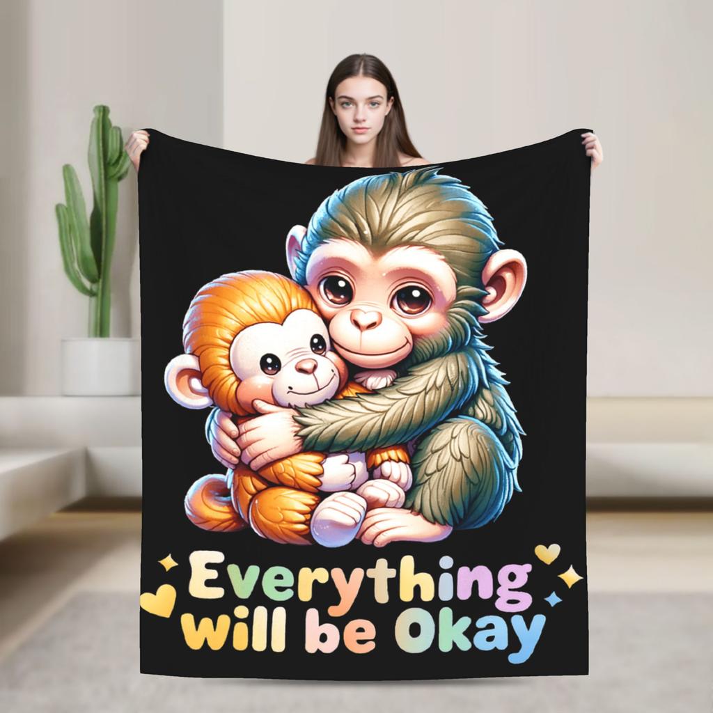 Monkey Punch Needs Hugs Too Cute Macaque Orangutang Flannel Blankets Adults Warm Comfy Throw Blanket Winter Chair Bed Cover