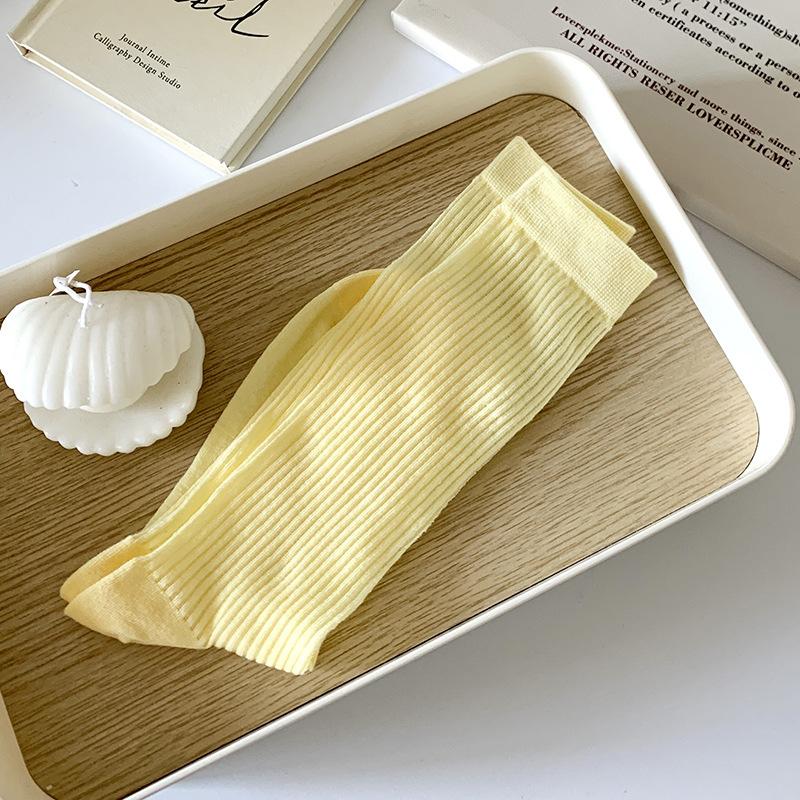 Women Colorful Loose No Pilling Socks Knitting Rib Thin Spring Summer Female Socks High Tube Streetwear Soft Sock