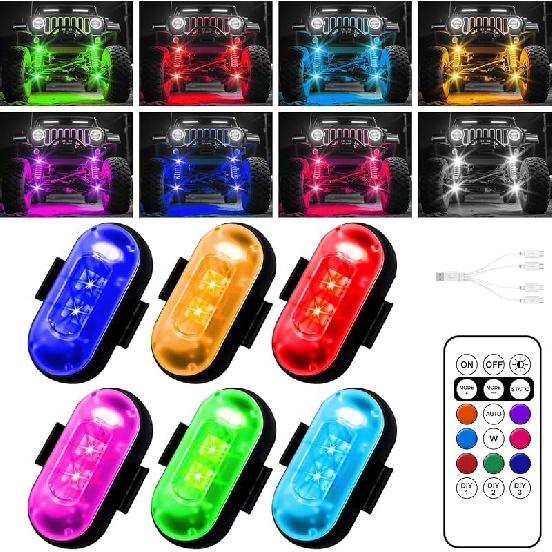 Wireless LED Lights for Car, Wireless Rock Lights with 8 Colors 10 Modes,Led Strobe Warning Light, Motorcycles, Boats, Camping, Bikes,