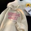 Unisex Heavyweight Fleece Hoodie With Letter Print Soft Suede-like Fabric Oversized Fit Winter Streetwear