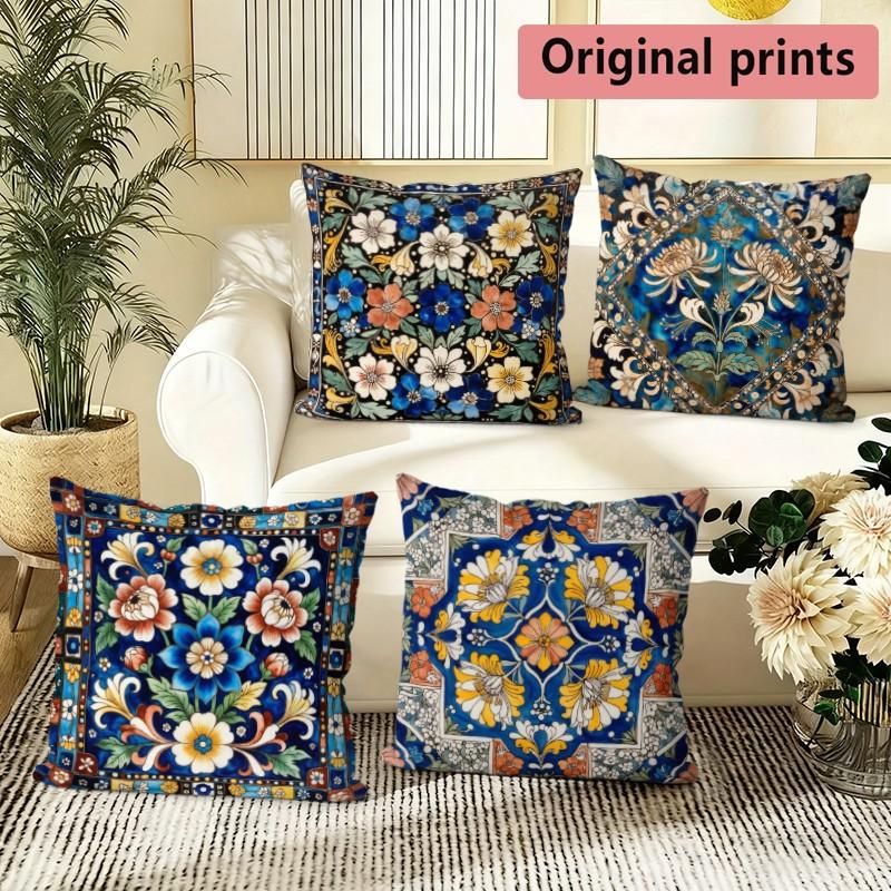Bohemian Vintage Floral Pillow Covers Pattern Cushion Cover Suitable for Sofa Bedroom Car Pillow Cover