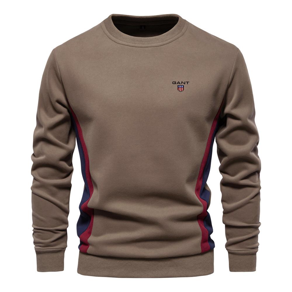 Gant Embroidered Autumn New Men's Long Sleeved Patchwork Hoodie Men's Casual Slim Fit Round Neck Sports Pullover