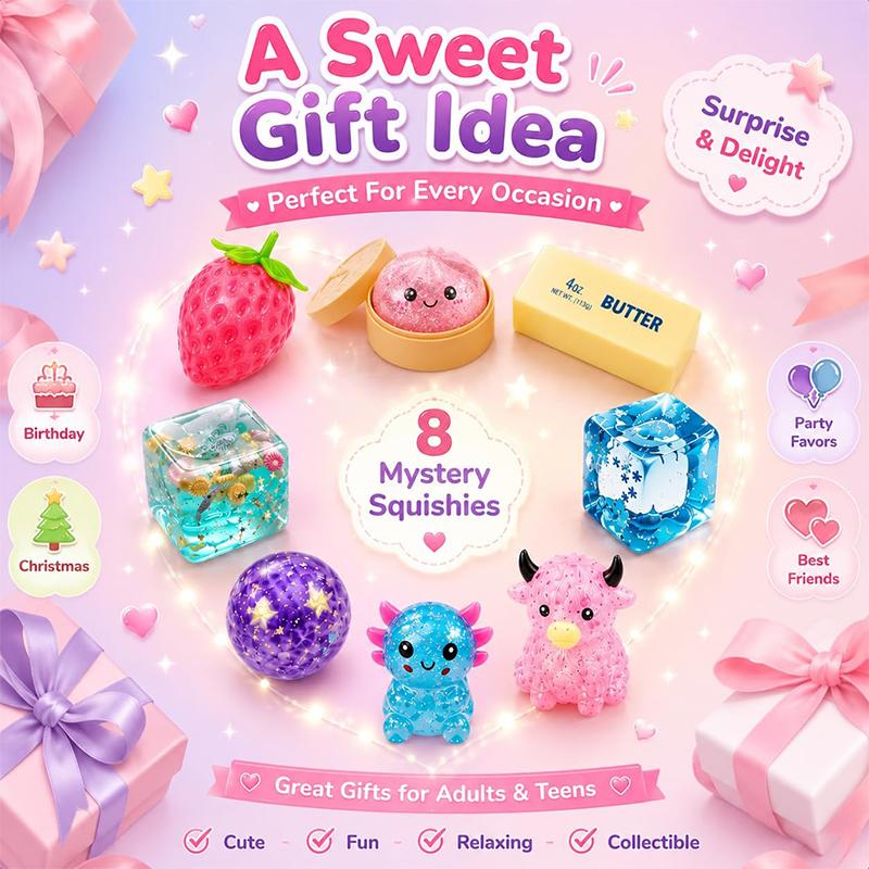 8-Piece Mystery Box Set Slow-Rising Stress Relief Fidget Sensory Squishy Bundle with 8 Unique Styles for Stress Relief Gift