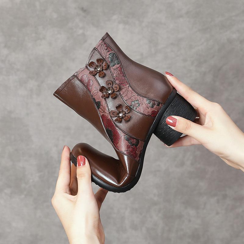 Fashion GKTINOO Winter Genuine Leather High Heels Ankle Boots For Women Warm Boots Side Zipper Soft Comfortable Cow Leather Botas