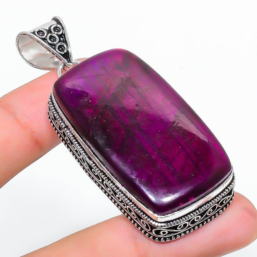 Natural Purple Labradorite Gemstone 925 Sterling Silver Pendant 2.52" G7h36
