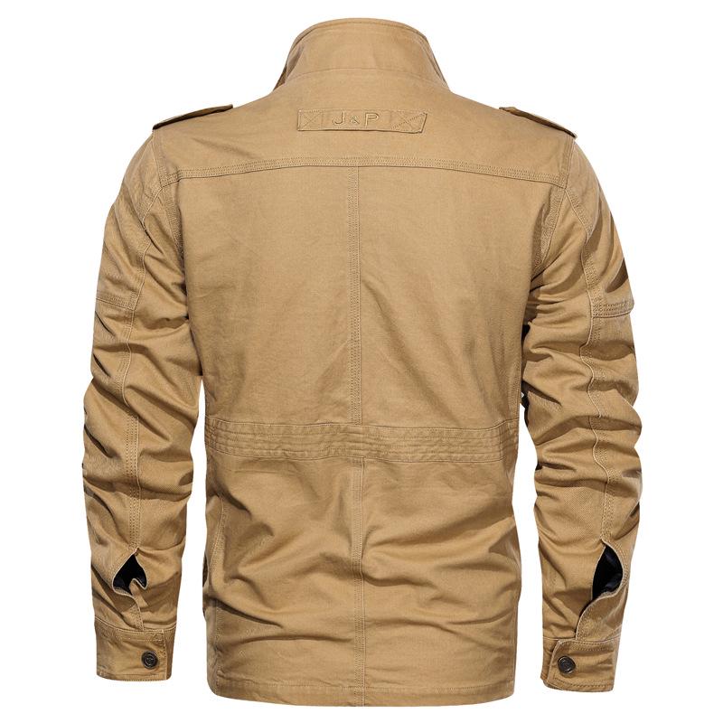 Mittellange und lange Baumwoll-Freizeitjacke in Übergröße für Herren, Herbst und Winter, Mehrfachtaschen, Werkzeug-Design, Stehkragen, lockerer Mantel