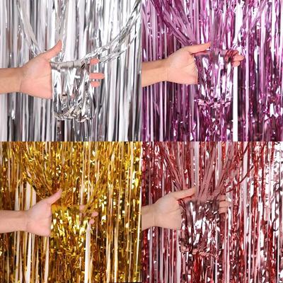 2M folia aluminiowa pasek z frędzlami brokatowa zasłona do drzwi ślubna dekoracja urodzinowa