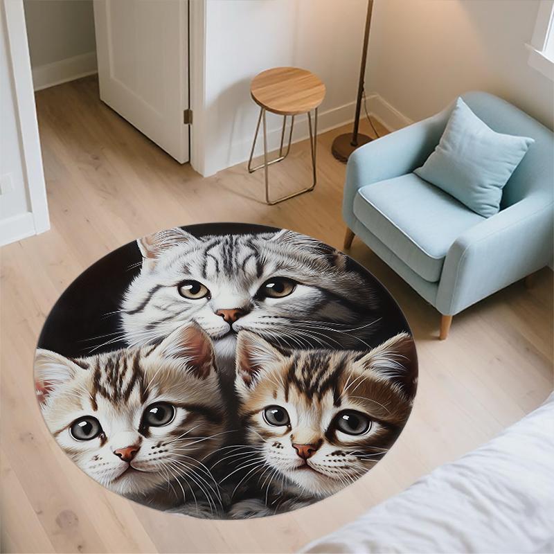 Black American Shorthair Pattern Round rug,Carpet Rug for Living Room Bedroom Playroom ,Non-slip Floor Mat,Holiday Gifts and Birthday Gifts.