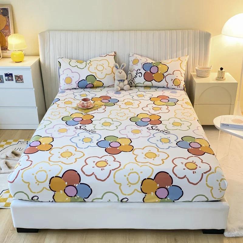 

Cotton Fitted Sheet Printing Bed Cover Four Corners With Elastic Band Mattress Cover Twin Full Queen King pillowcases48x74cmx2