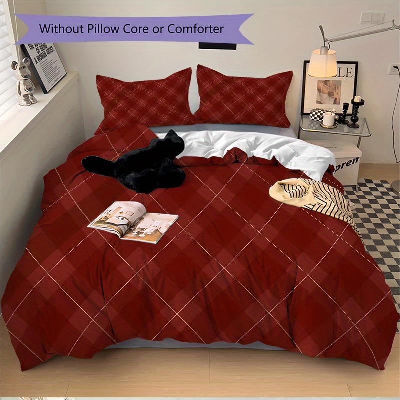 3Pcs Red Background Printed Bedding Set, Breathable And Soft, Machine Washable, Christmas Gift, Suitable for Bedroom Decoration, 15183