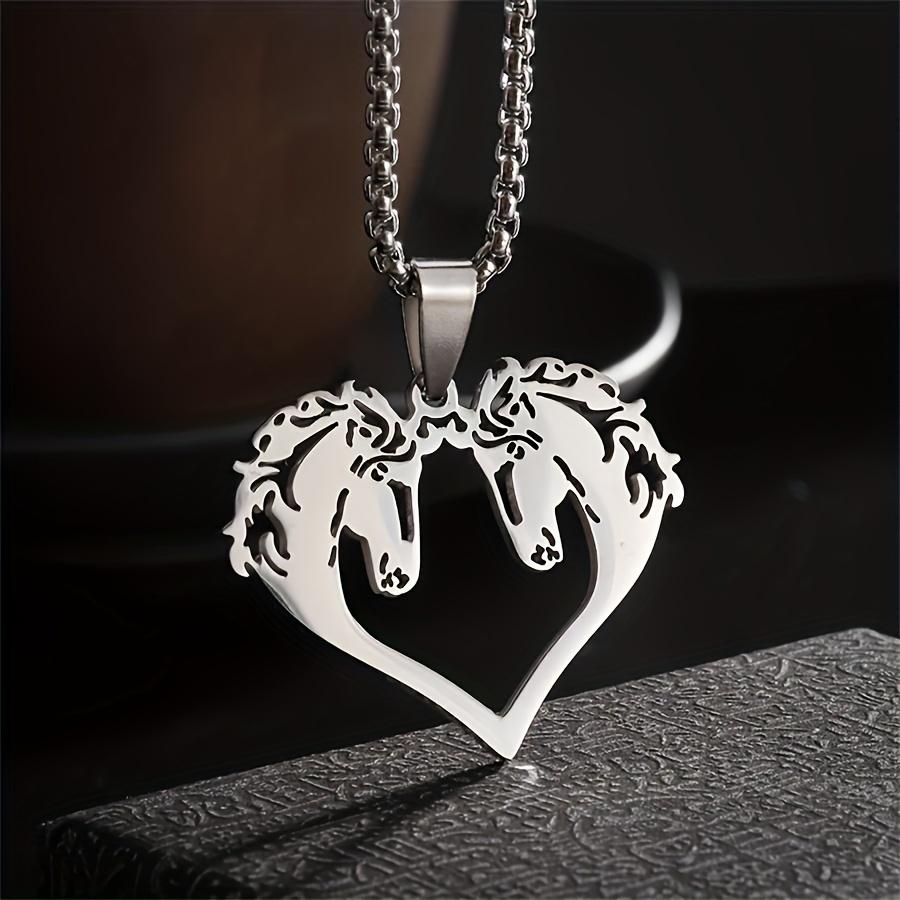 Couple Stainless Steel Double Horse Head Pendant Celtic Knot Heart Animal Necklace for Men Women Good Luck Irish Jewelry Gifts