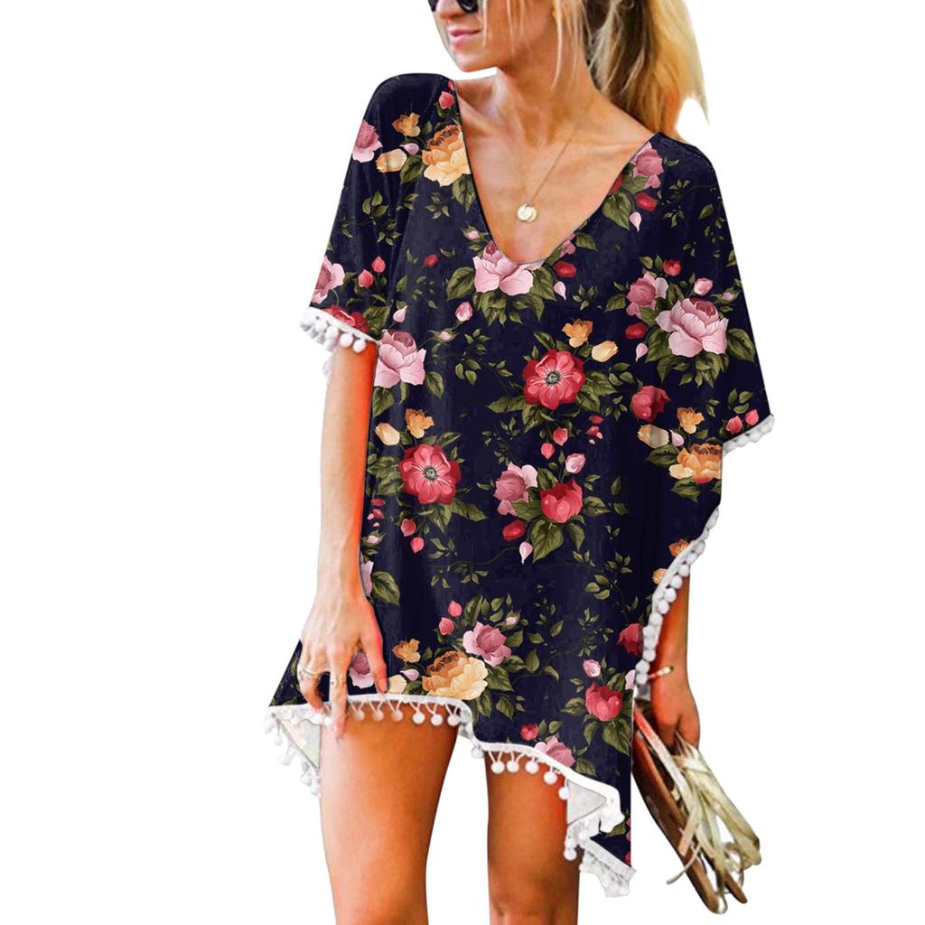 Kvinners trim Kaftan Chiffon dusker Badetøy Beach Loose Bikini Cover Up Topper