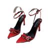 European and American new super high-heeled sandals women's head metal letters and one-word buckle Roman open toe