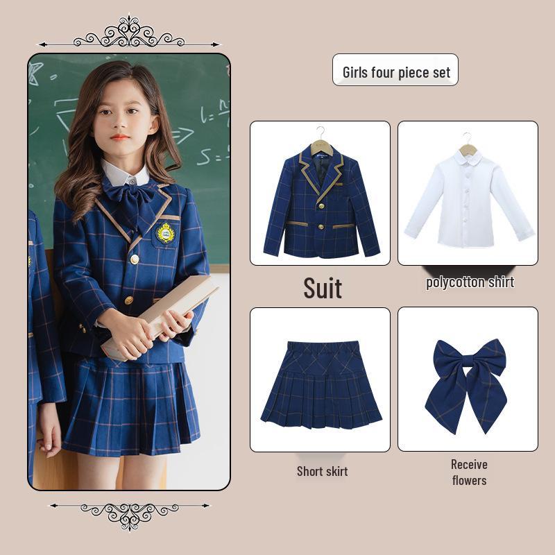 British Academy Style Girls' Pleated Skirt Uniform Set