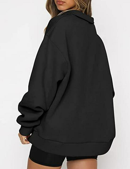 Women's Half-Zip Fleece-Lined Sweatshirt: European and American Autumn/Winter Casual Long Sleeve Top