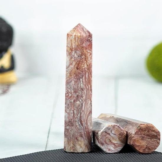 Natural Rosset Jasper Wand Healing Meditation Reiki Chakra Balancing Home Decor 8 Faceted Octagon Crystal Tower