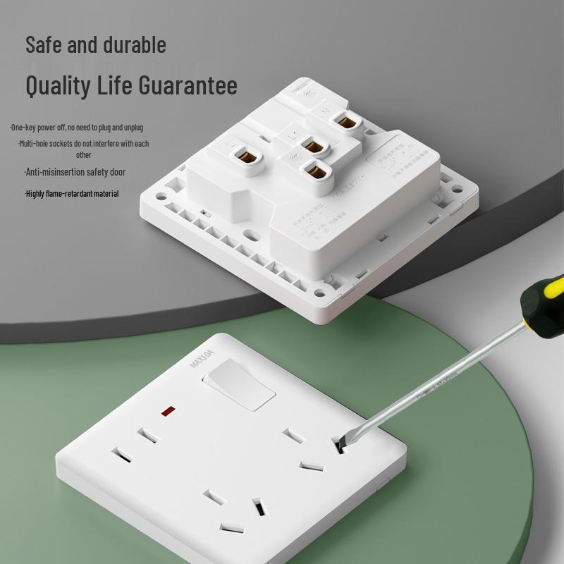 White Recessed Single Gang 86-Type Wall Switch Socket Panel with 8 Multi-Hole Outlets