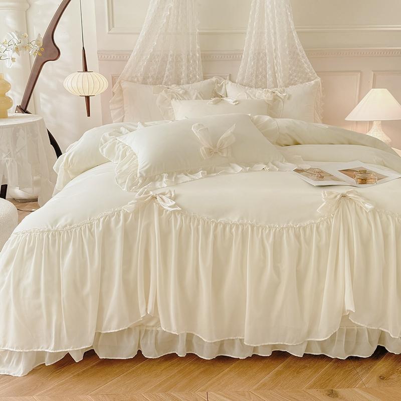3pcs White Bedding Set Ruffles Duvet Cover Set (1*Duvet Cover + 2*Pillowcase, Without Core)for Bedroom Guest Room
