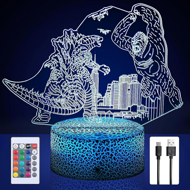 Godzilla vs King Kong Toys, King of Monsters Color-Changing LED Night Light,3D Illusion Remote Control Smart Touch Decorative for Boys Girls Birthday Monster 1