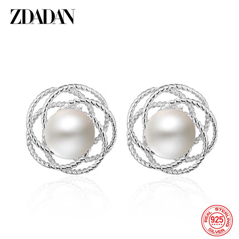 925 Sterling Silver Charm Hollow Flower Pearl Stud Earrings for Women Temperament Engagement Jewelry Party Gift