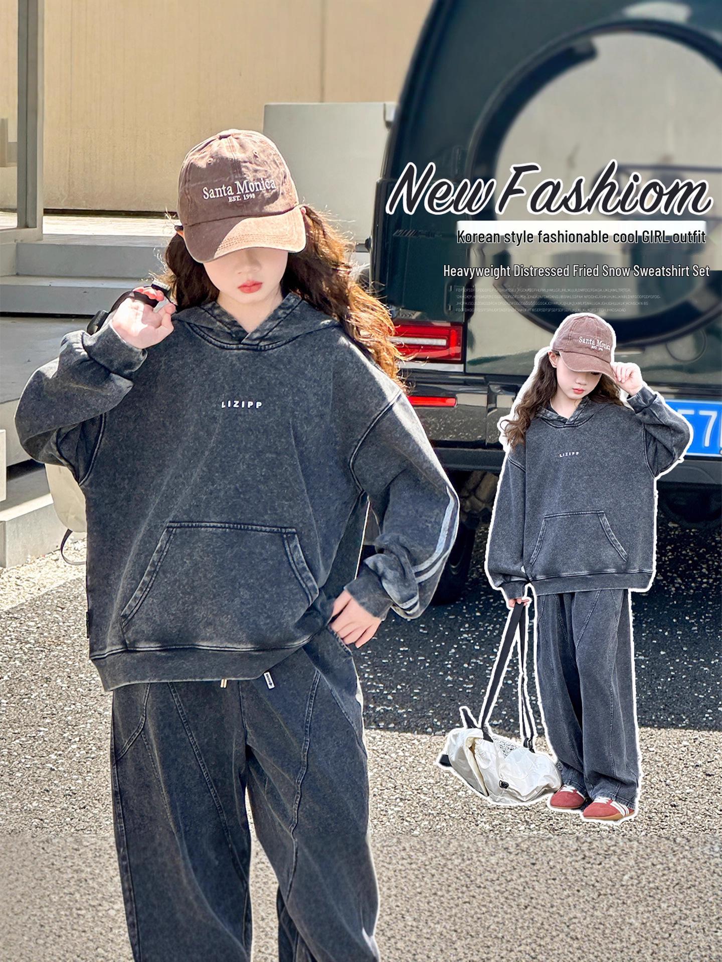 

2025 Девочки Хлопковый Утепленный Худи С Эффектом Варенки Свободный Комплект Толстовки - Модный Осенний Стиль 170 cm