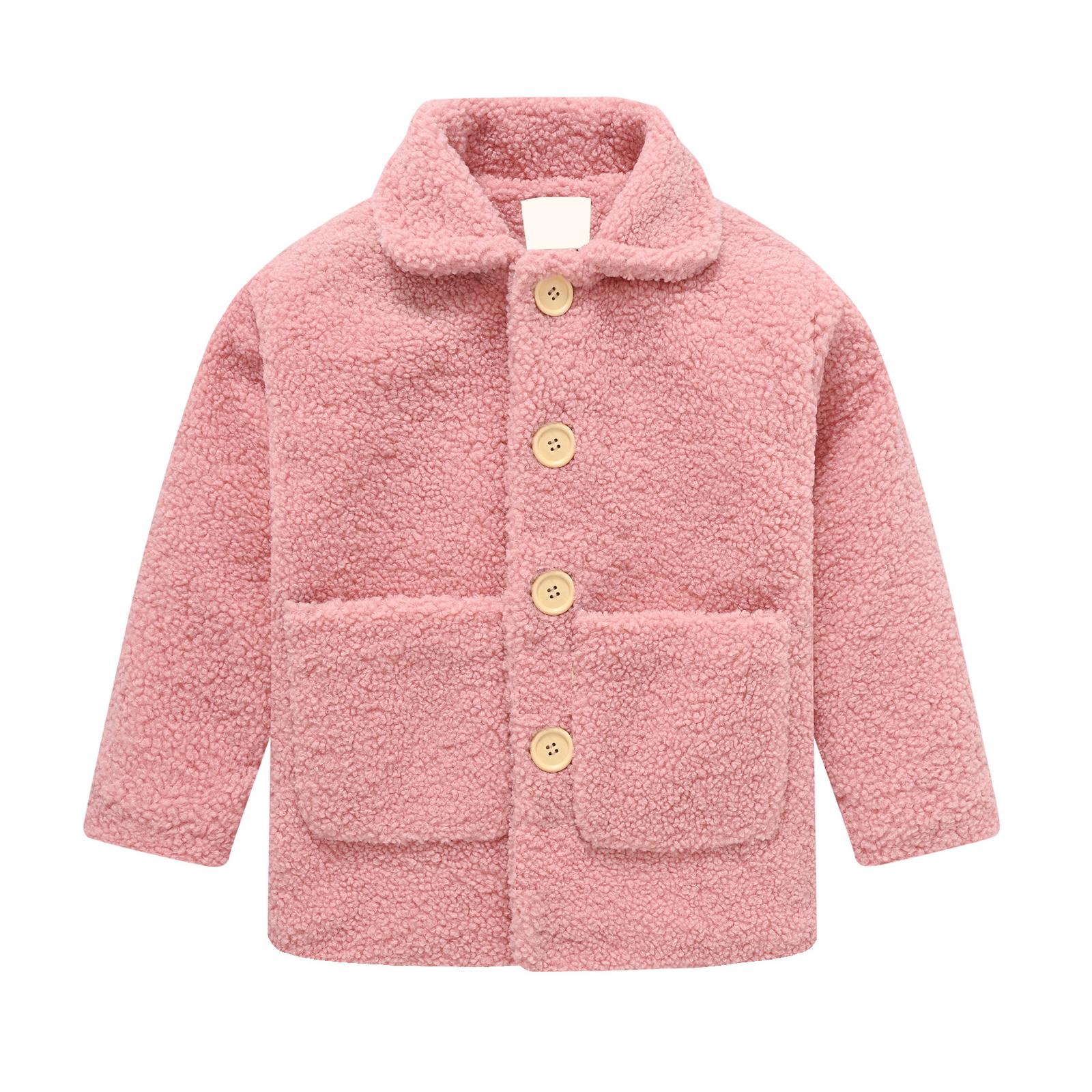 

Детская куртка из овечьей шерсти - Карман, Длинный рукав, Теплое пальто 140 розовый