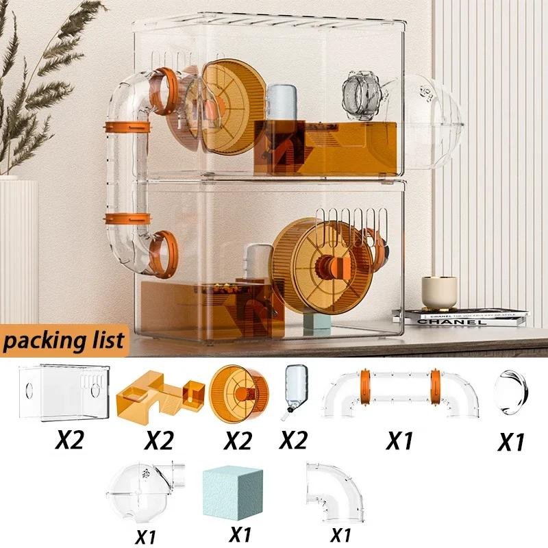 

2 Level Hamster Cages Big Size Set Large Hamsters Cages Transparent House with Wheel Tunnels Hamsters Villa Bathroom Pet Product 31X21X20CM&1 layer size