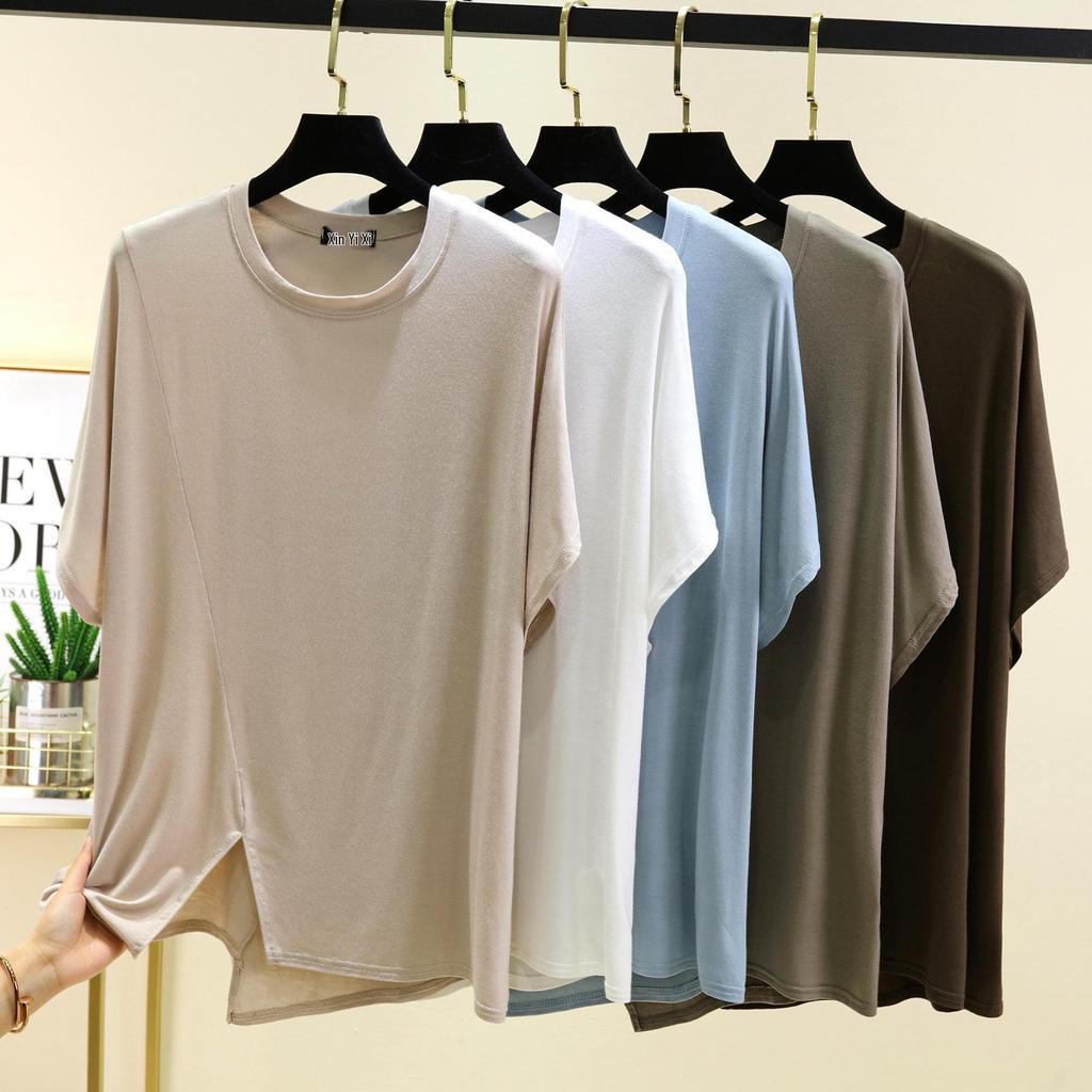Korean Style Women's Loose Fit Modal Short Sleeve Round Neck T-shirt