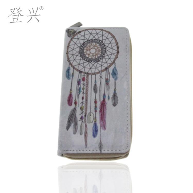 

Новый этнический стиль перо длинный ПУ кошелек на молнии, кошелек-клатч ловец снов кошелек