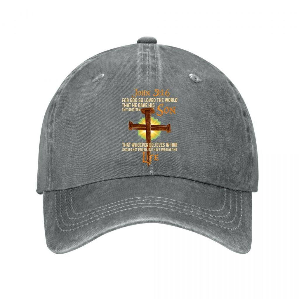 Christian Cross John Religious Wall Art Washed Baseball Cap Outdoor For Womens Unisex FeUnisex