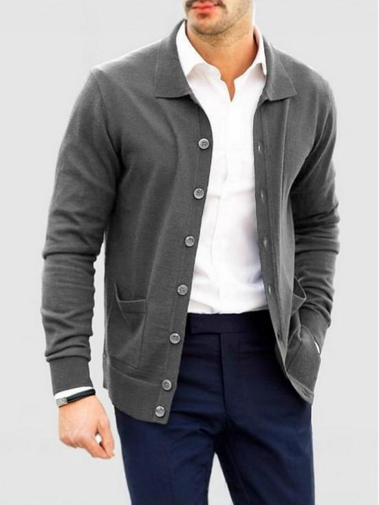 Cardigan à revers homme Automne/Hiver 2025: Manteau pull européen et américain à boutonnage simple amincissant