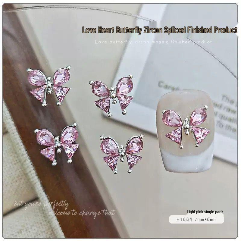 Fertige Maniküre Liebe: Glänzende Strass Schmetterling & Zirkon Nailart Dekorationen