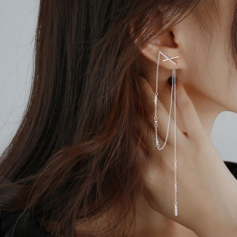 ANENJERY Cercei cu ciucuri încrucișate pentru femei Pave CZ Cercei cu lanț lung Bijuterii 2022