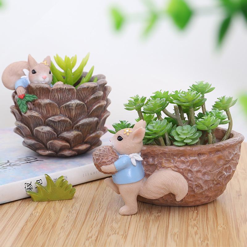 South Courtyard Cartoon Nut Garden Resin Succulent Pot – Creative Home and Balcony Decor