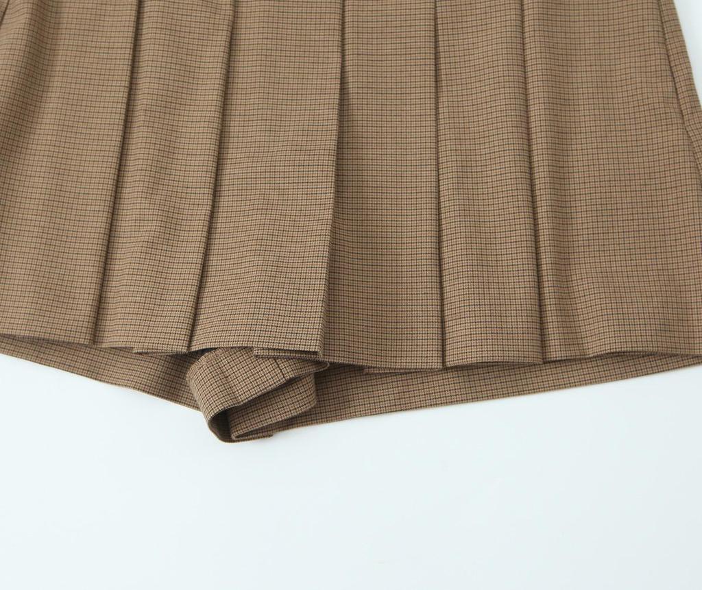 European & American Solid Color Pleated Mini A-Line Culottes with Waist Belt