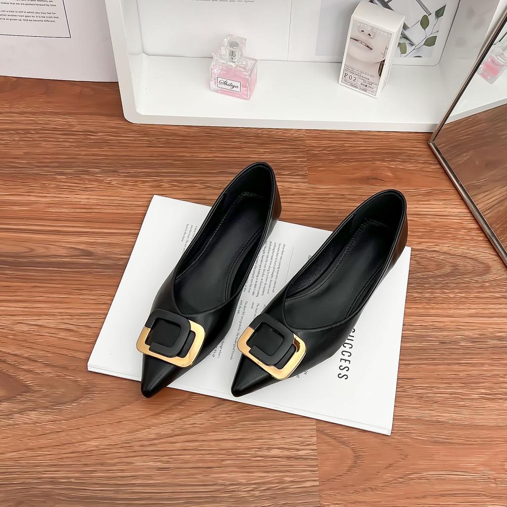 Einzelne Schuhe 2025 Frühling Damen professioneller Stil spitz Damen Schuhe weiche Sohle keine müden Füße vielseitige Arbeitsschuhe eckige Schnalle schwarze Schuhe